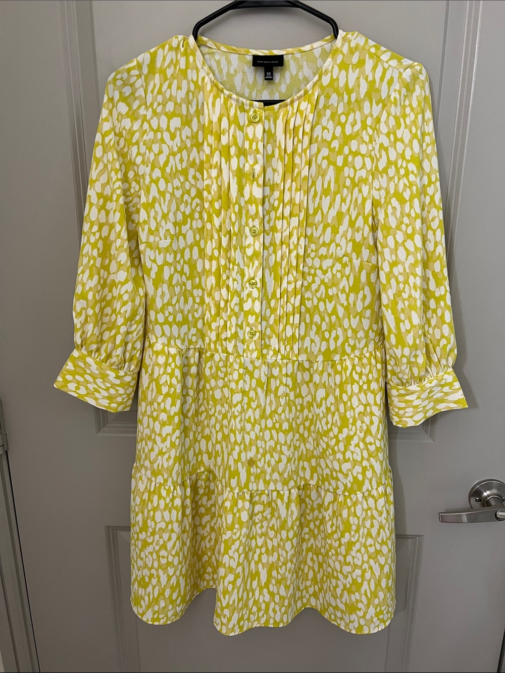 Who What Wear Yellow & White Printed Long Sleeve Tunic Dress